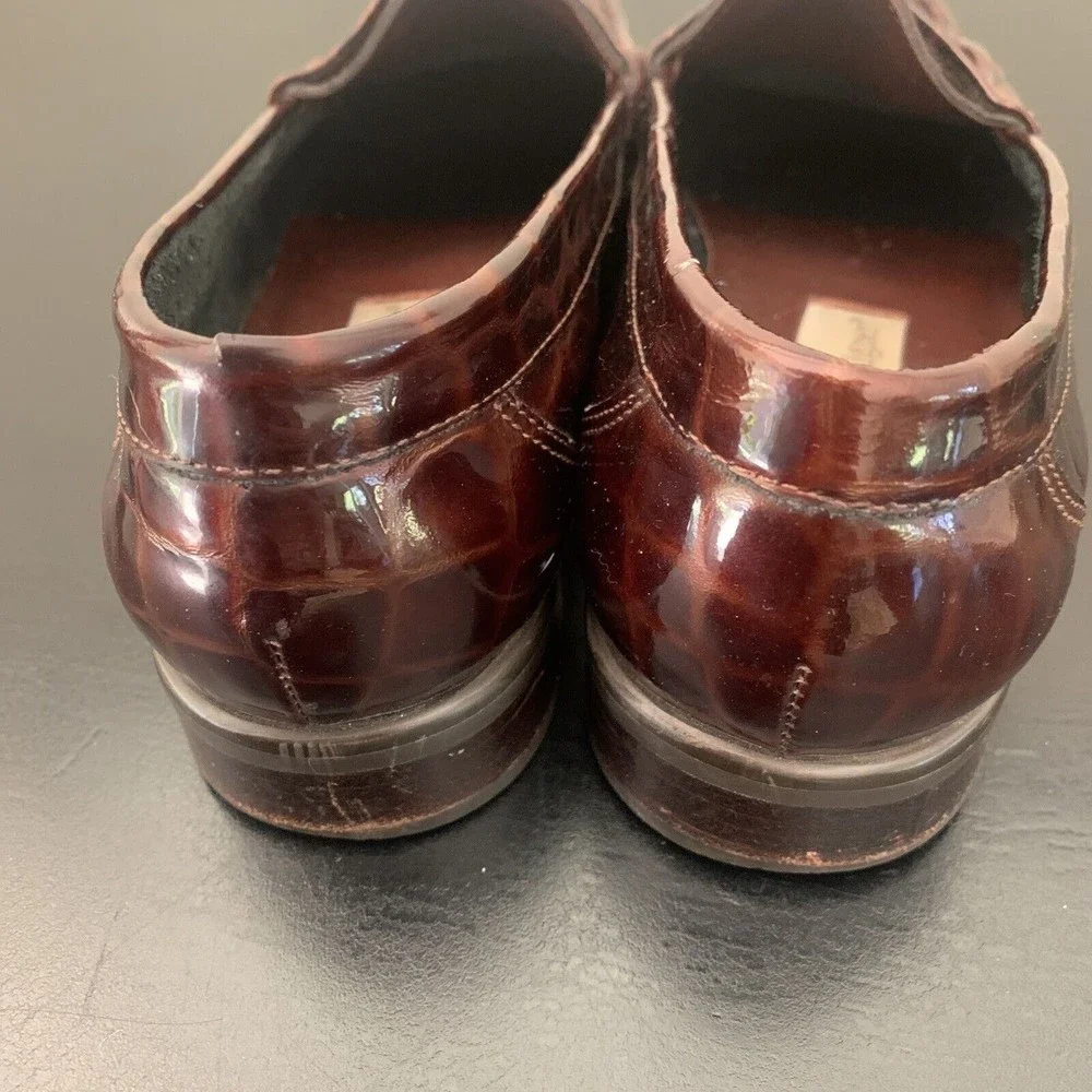 Etienne Aigner CHICKLET 7.5 Brown Crocodile Leather Flat Loafers Buckle Shoes